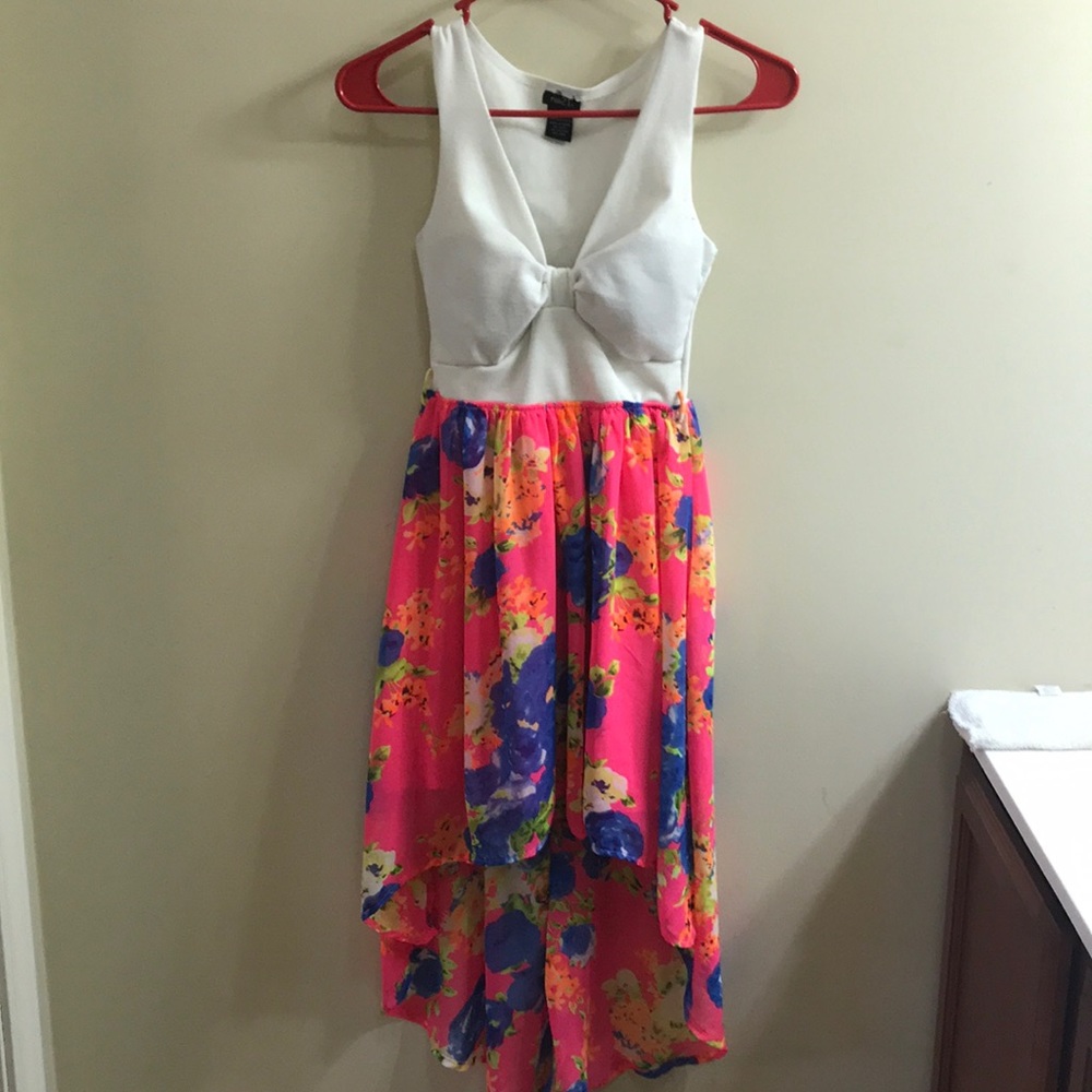 Cute Flowy Hot Pink and White Dress